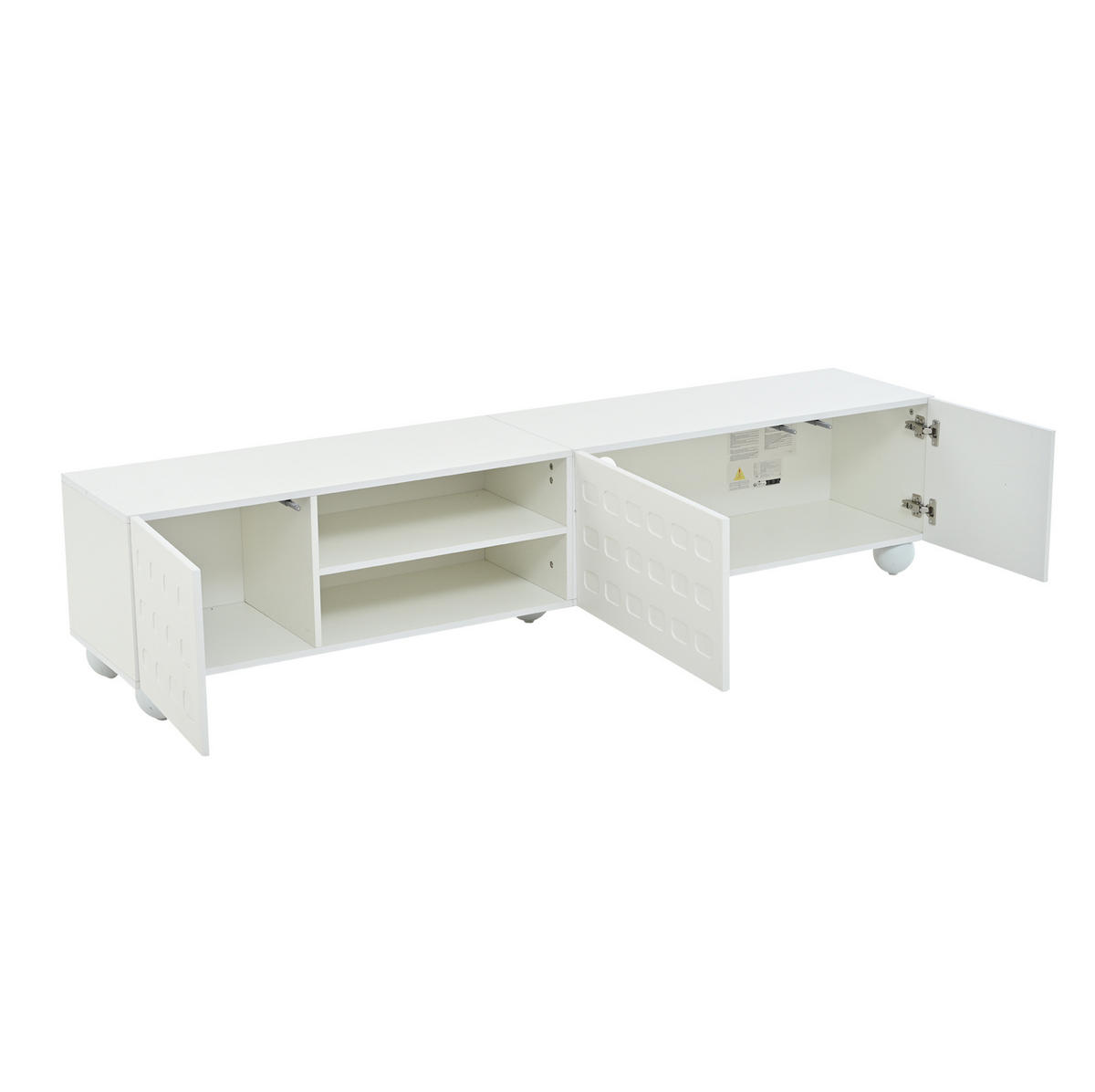 LOWBOARD 200/40/44 cm mit 3 Türen und offenen Fächern in Weiß - Weiß, Holzwerkstoff (200/44/40cm) - BEAOK