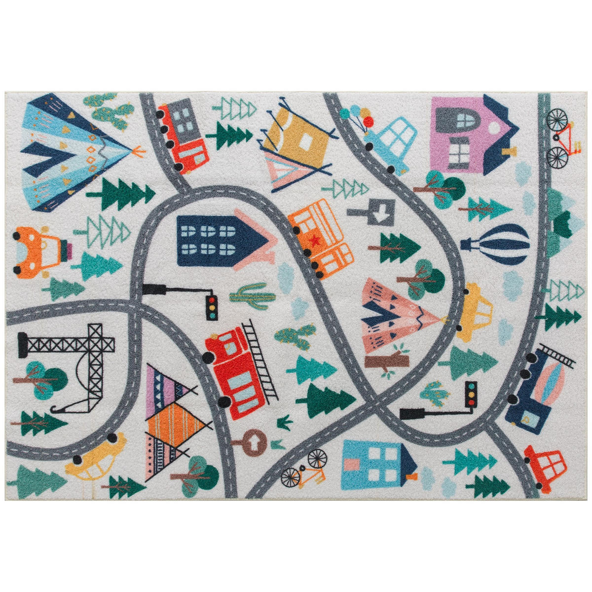 TEPPICH Anti-Rutsch Küchenteppich Kurzflor mit Fleece-Optik, Autobahn-Muster - Multicolor, Textil (120/160cm) - HOMCOM