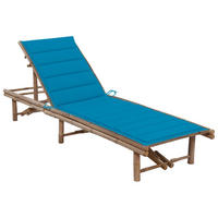 GARTEN-SONNENLIEGE mit Auflage Bambus - Blau, Holz (65/87/200cm) - furnicato