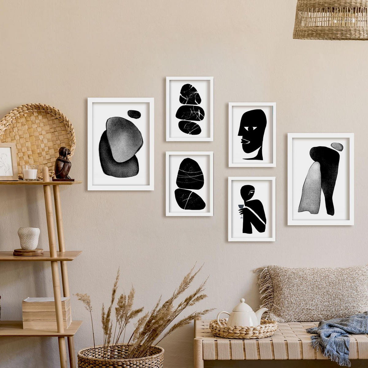 POSTER Set Mit 6 Kopflose abstrakte Liebhaber Größe A3 & A4 Weißer Rahmen - Weiß, Papier (29.7/1cm) - Nacnic