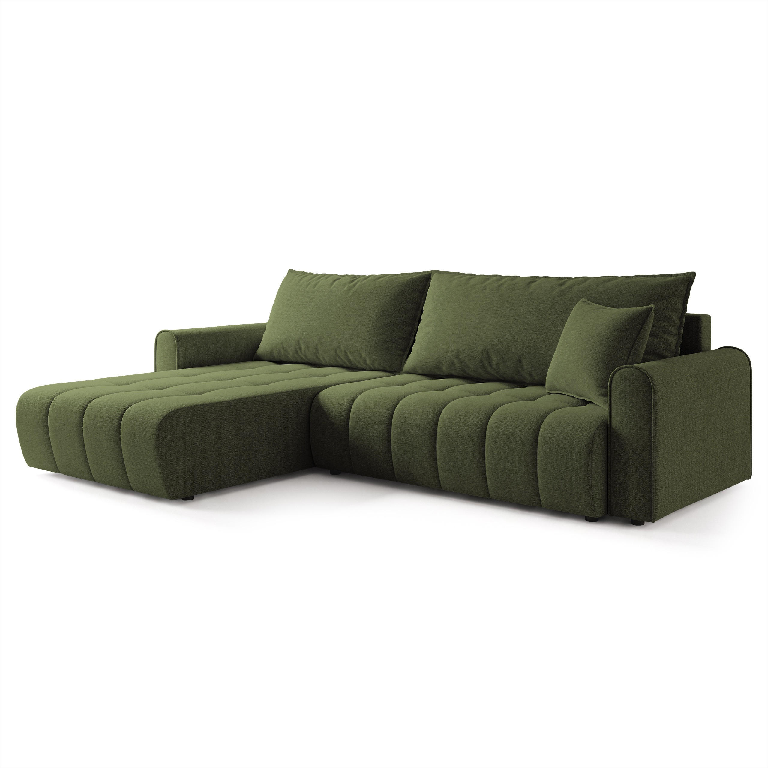 ECKSOFA FRIGA Olivgrün Strukturstoff mit Schlaffunktion - Olivgrün, Holz (283/185cm) - MASSENO