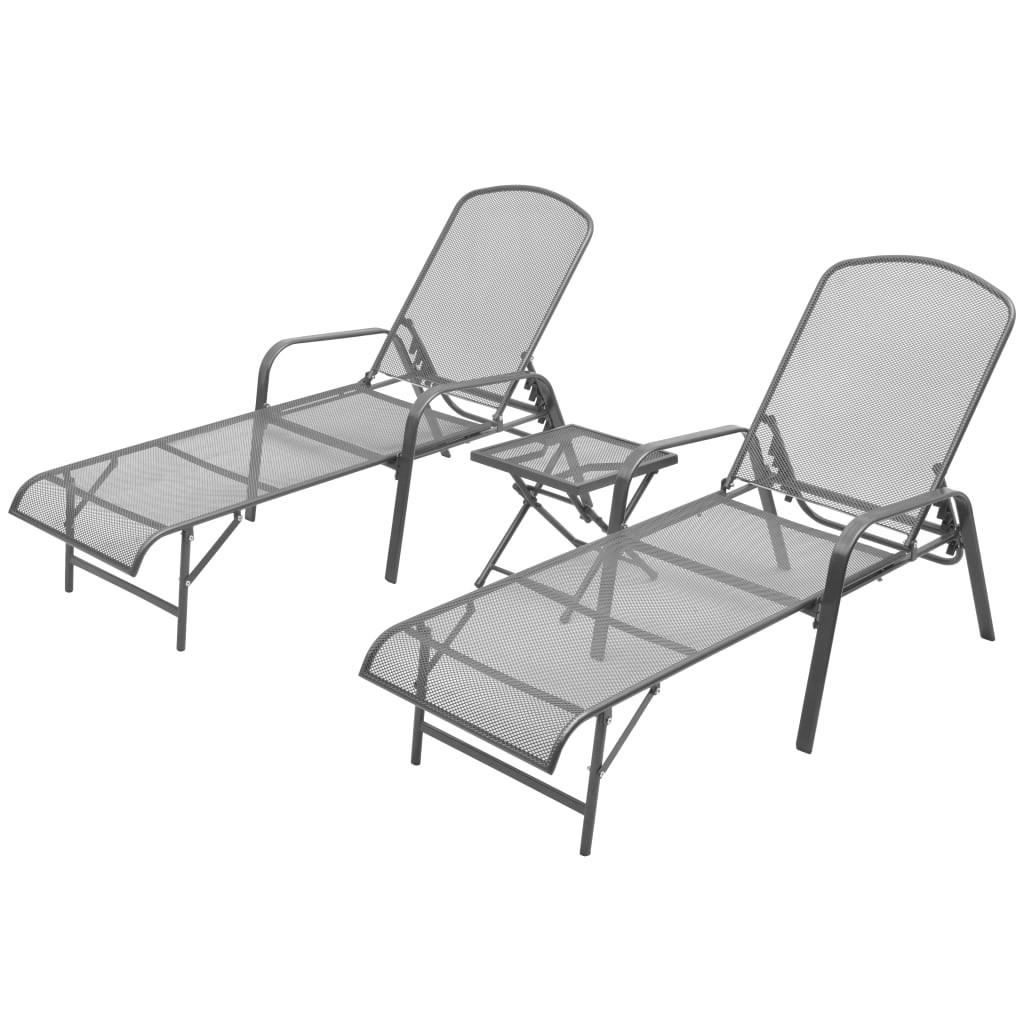 SONNENLIEGEN 2 Stk. mit Tisch Stahl Anthrazit - Anthrazit, Metall (66/103/116cm) - furnicato