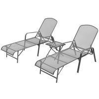 SONNENLIEGEN 2 Stk. mit Tisch Stahl Anthrazit - Anthrazit, Metall (66/103/116cm) - furnicato