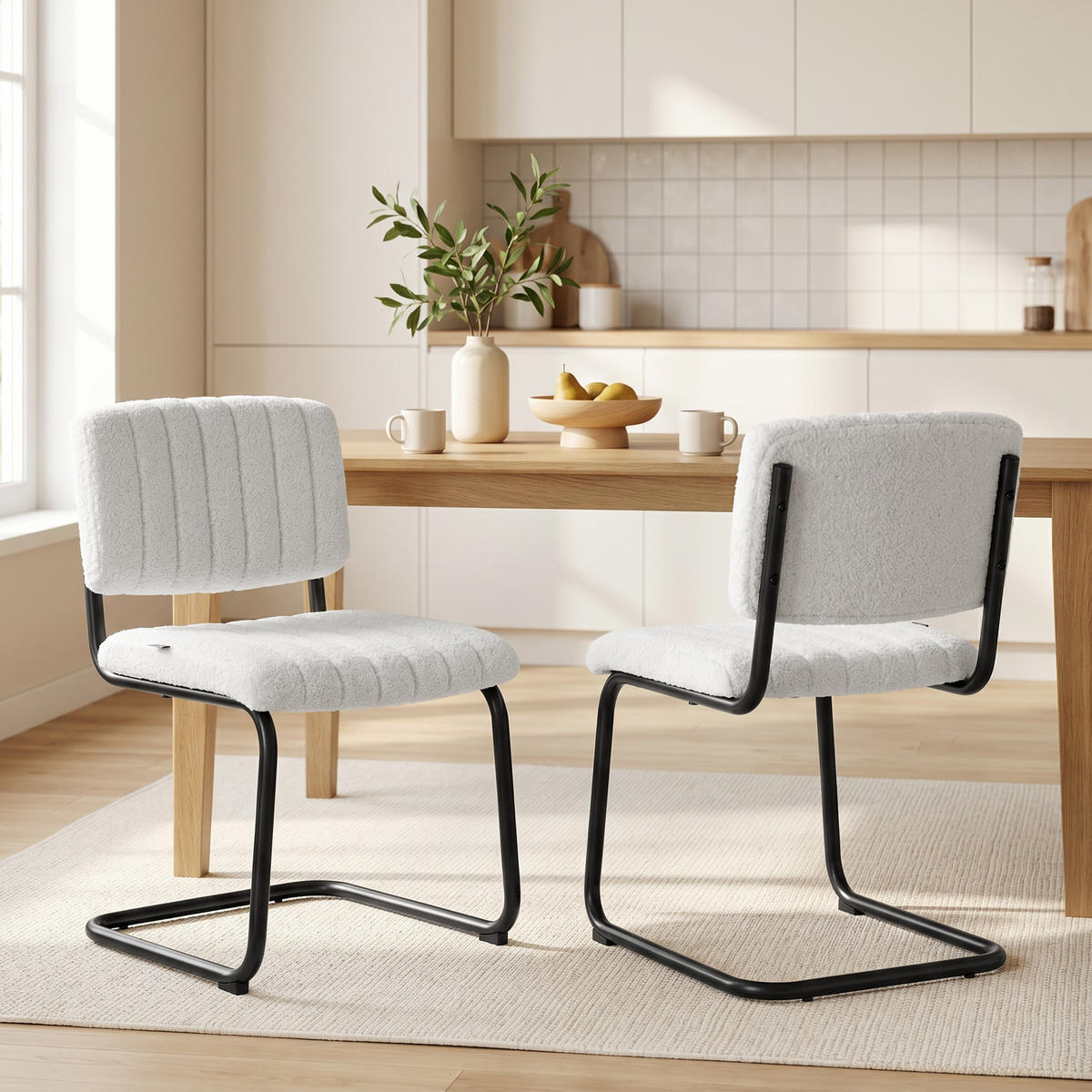 ESSZIMMERSTÜHLE 2er Set Polyester Cremeweiß - Creme/Schwarz, Textil/Metall (48/76/55cm) - HOMCOM