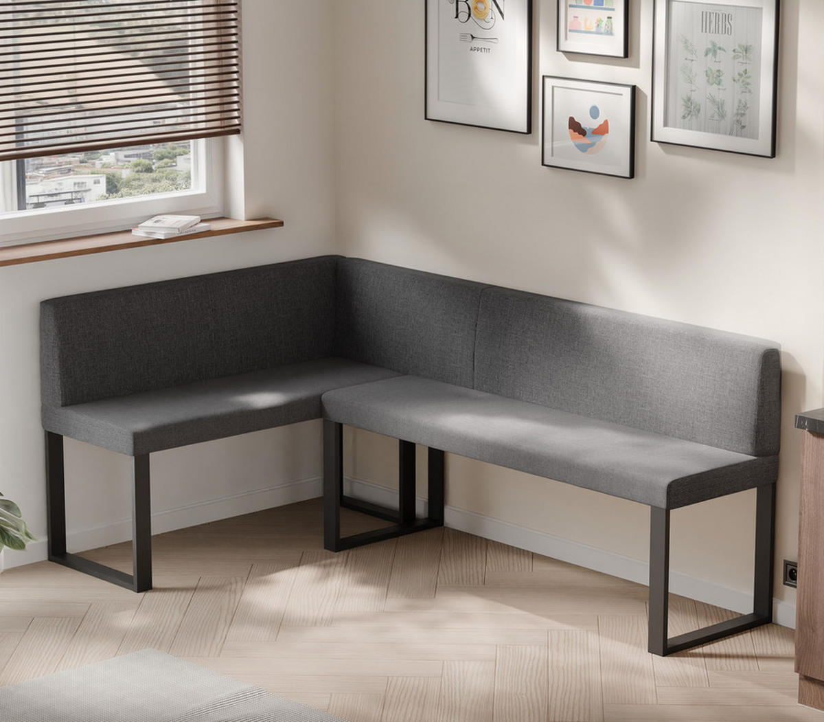 ECKBANK links SANA U Webstoff glatt, 142/196 cm Dunkelgrau - Dunkelgrau, Textil/Metall (142/196cm) - Idohome
