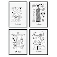 POSTER Set mit 4 LandsMundo 2 A3 Schwarzer Rahmen - Schwarz, Papier (29.7/3cm) - Nacnic