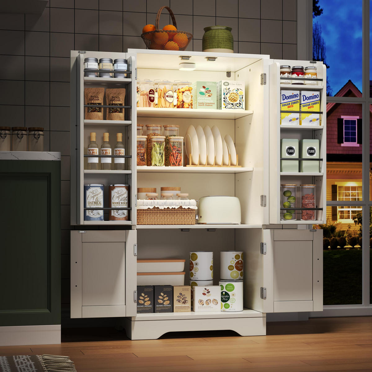 HOCHSCHRANK 4-türig mit LED-Sensorlicht, 3D-Wellenmuster aus MDF, 120/60/40 cm, Weiß - Weiß, Holzwerkstoff (60/120/40cm) - Redom