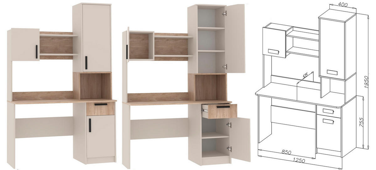 SCHRANKSYSTEM ECKSCHRANK GRANT SET 26/C GRAUBEIGE CASHMERE - Kaschmir/Schwarz, Holzwerkstoff (268/195/91cm) - Marmex Möbel