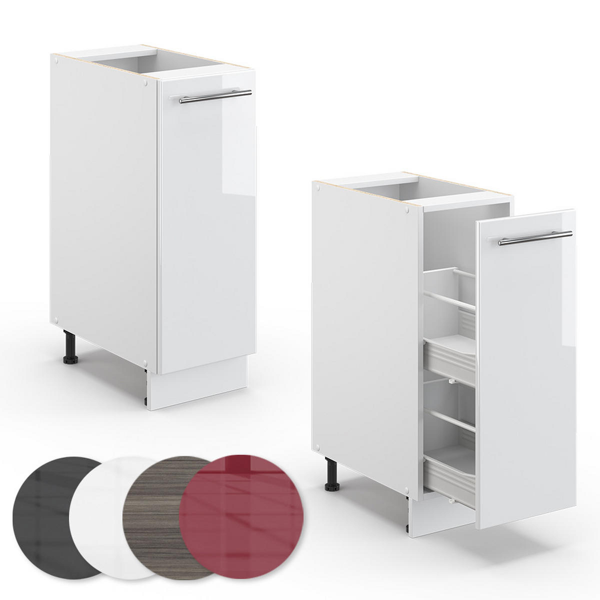 APOTHEKERUNTERSCHRANK Fame-Line Weiß Hochglanz 30 cm, AP Marmor - Weiß Hochglanz/Weiß, Holzwerkstoff (30/82/60cm) - Vicco