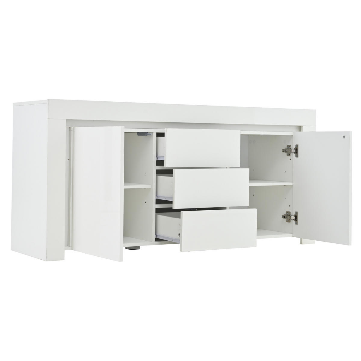 SIDEBOARD 140/40/65 cm in Weiß mit 2 Türen, 3 Schubladen und LED-Beleuchtung - Weiß, Holzwerkstoff (140/65/40cm) - Flora Grace