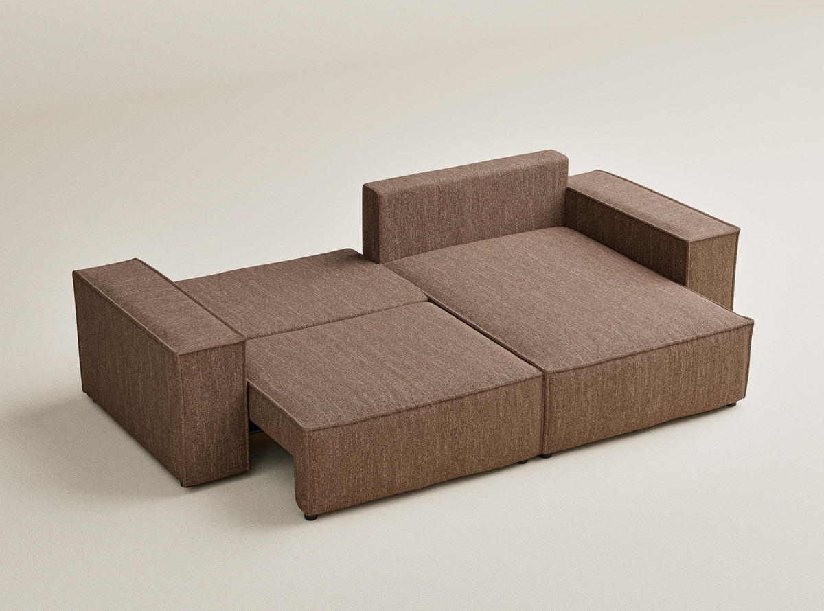 ECKSOFA MIT SCHLAFFUNKTION Zaya Hellbraun Webstoff - Hellbraun/Schwarz, Holz/Holzwerkstoff (255/148cm) - Maison de Reve