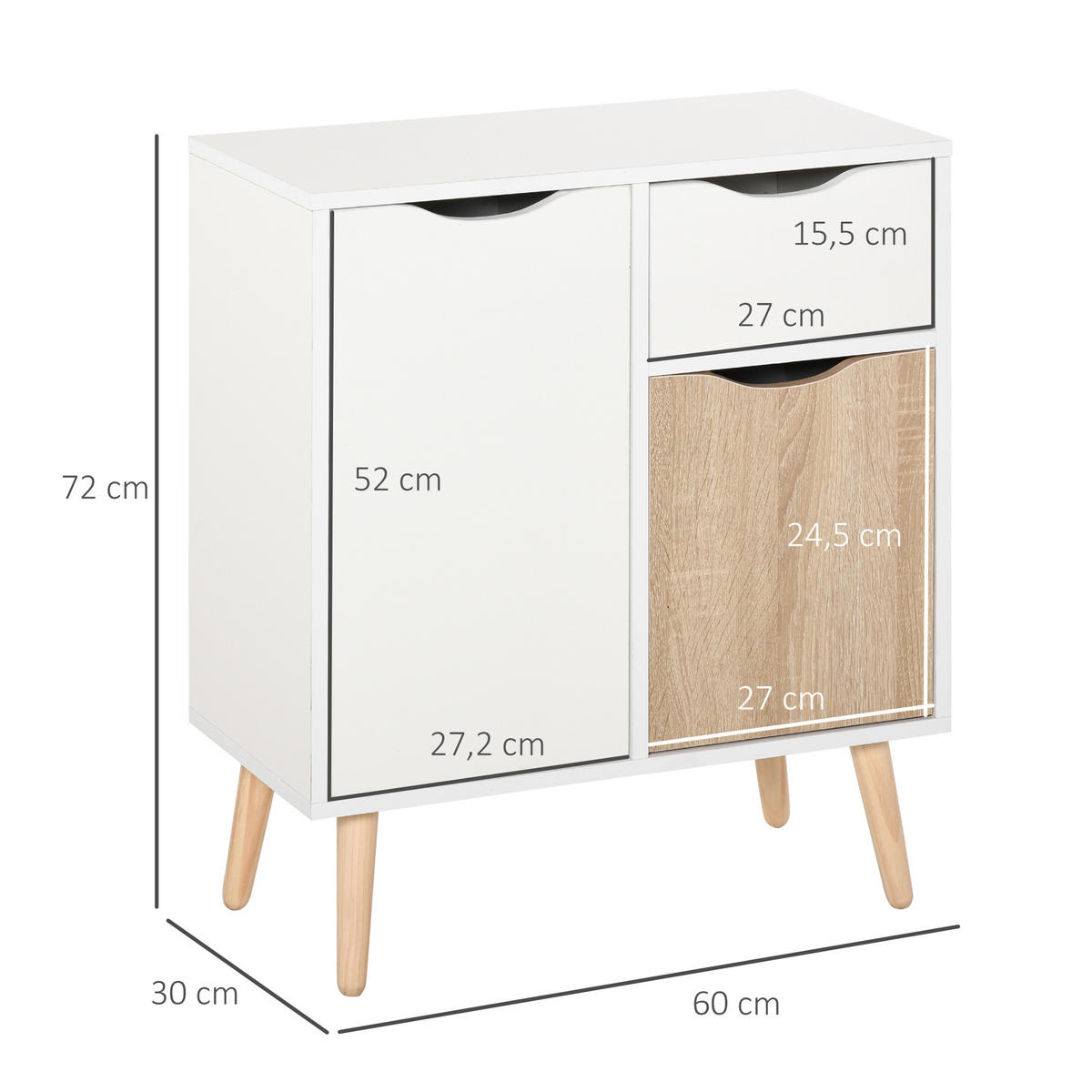 SIDEBOARD Weiß und Eichefarben 60/30/72 cm - Weiß, Holz (60/72/30cm) - PANGIVO