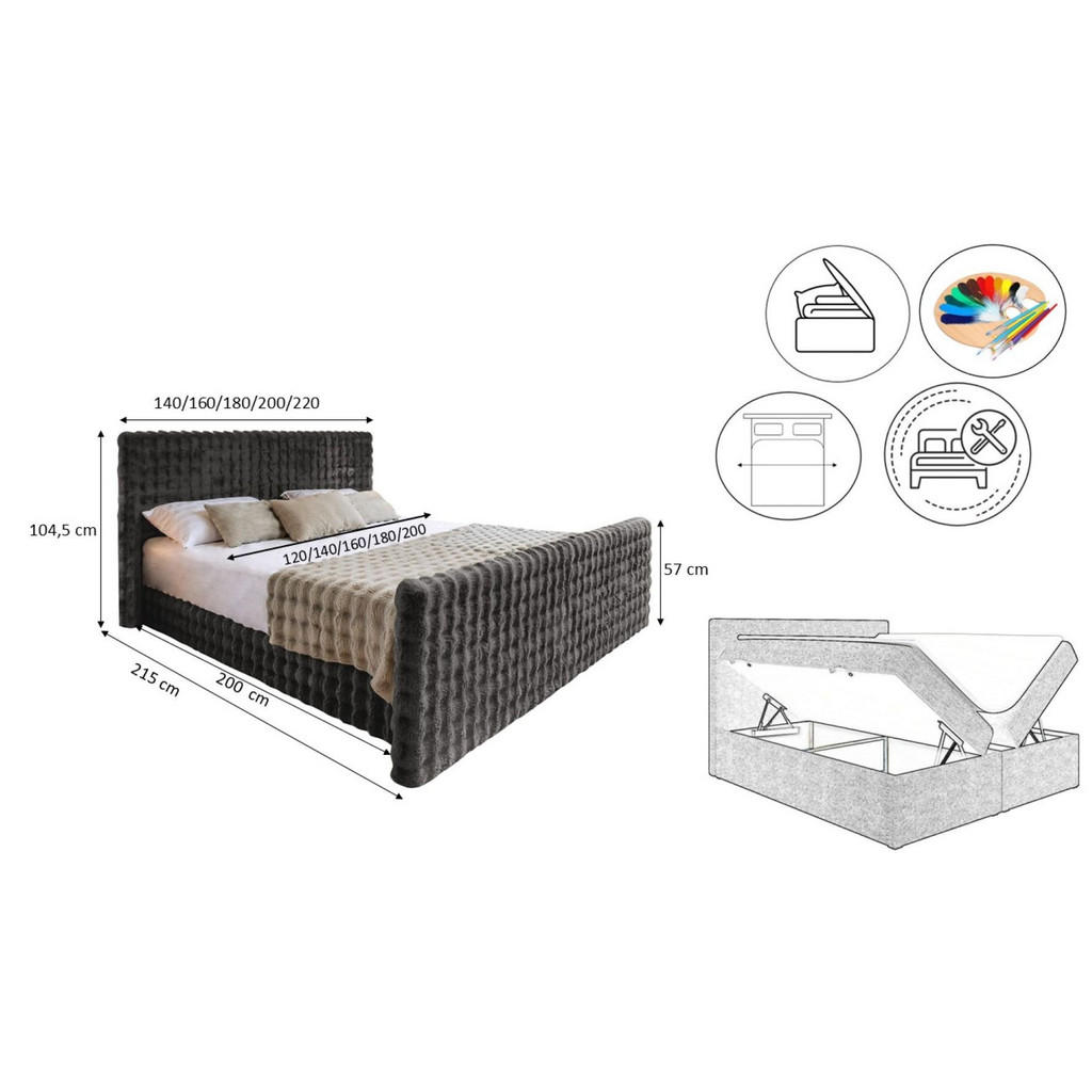 Thumbnail - Kaiser Möbel Boxbett, Graphit, Textil, H3, Rechteckig, 180x200 cm, Schlafzimmer, Betten, Boxspringbetten
