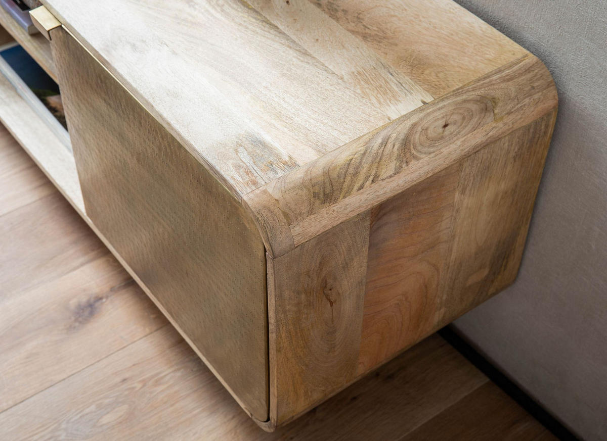 LOWBOARD Mango Massivholz Modern Stil 160x55x41 cm mit punzierten Türen - Schwarz/Braun, Holz/Metall (160/55/41cm) - KADIMA DESIGN