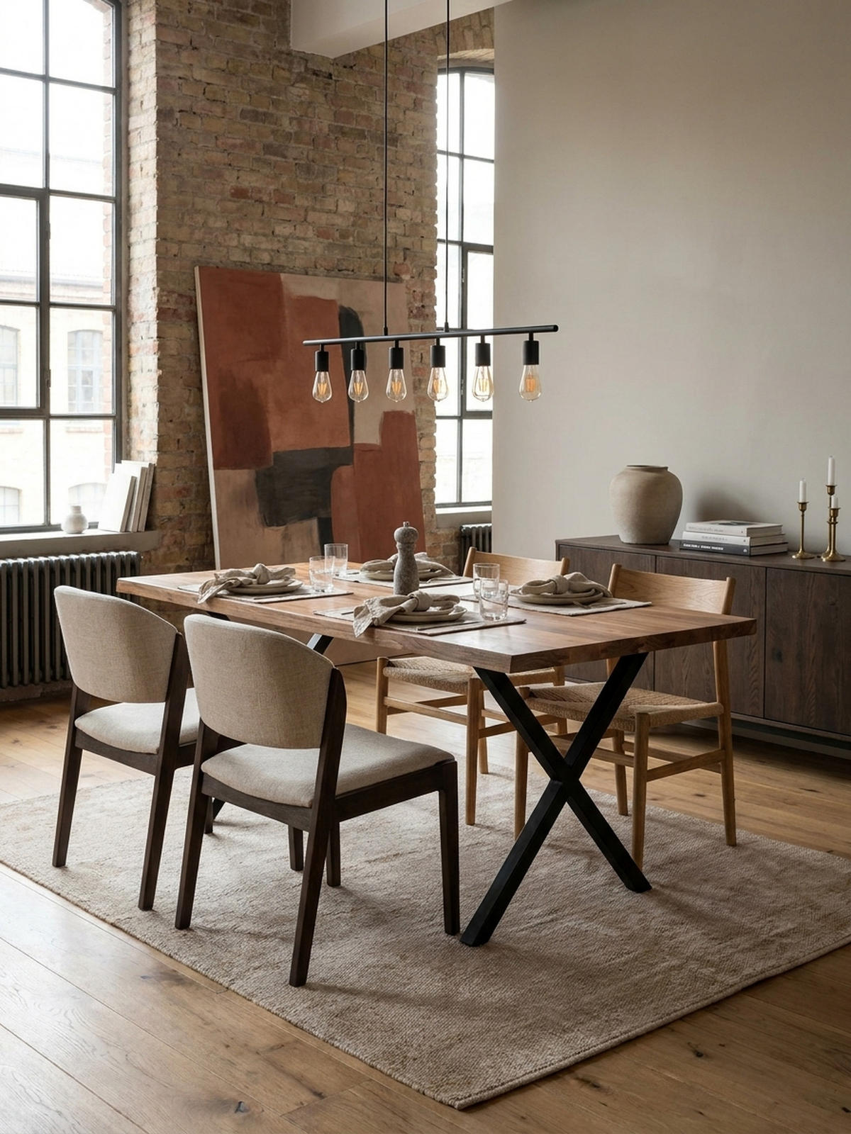 ESSTISCH Massivholz Metall X-Gestell Baumkante Industrial KRETA, Goldbraun-Schwarz 160x80x76 cm - Schwarz/Braun, Holz/Metall (80/160/76cm) - KADIMA DESIGN