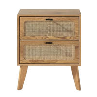 NACHTTISCH mit 2 schubladenrattanfronten und holzdekorbeinen alia 45/29/56 cm - Eschefarben, Holzwerkstoff (45/56/29cm) - Calicosy