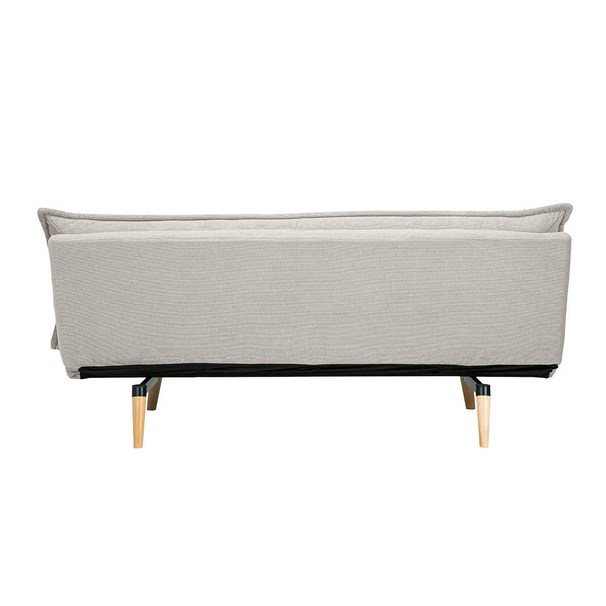 SCHLAFSOFA für 3 Personen in beige strukturiertem Samt-Effekt-Stoff und hellem Holz BINGO - Beige, Textil (91.5/85.5/188cm) - Miliboo