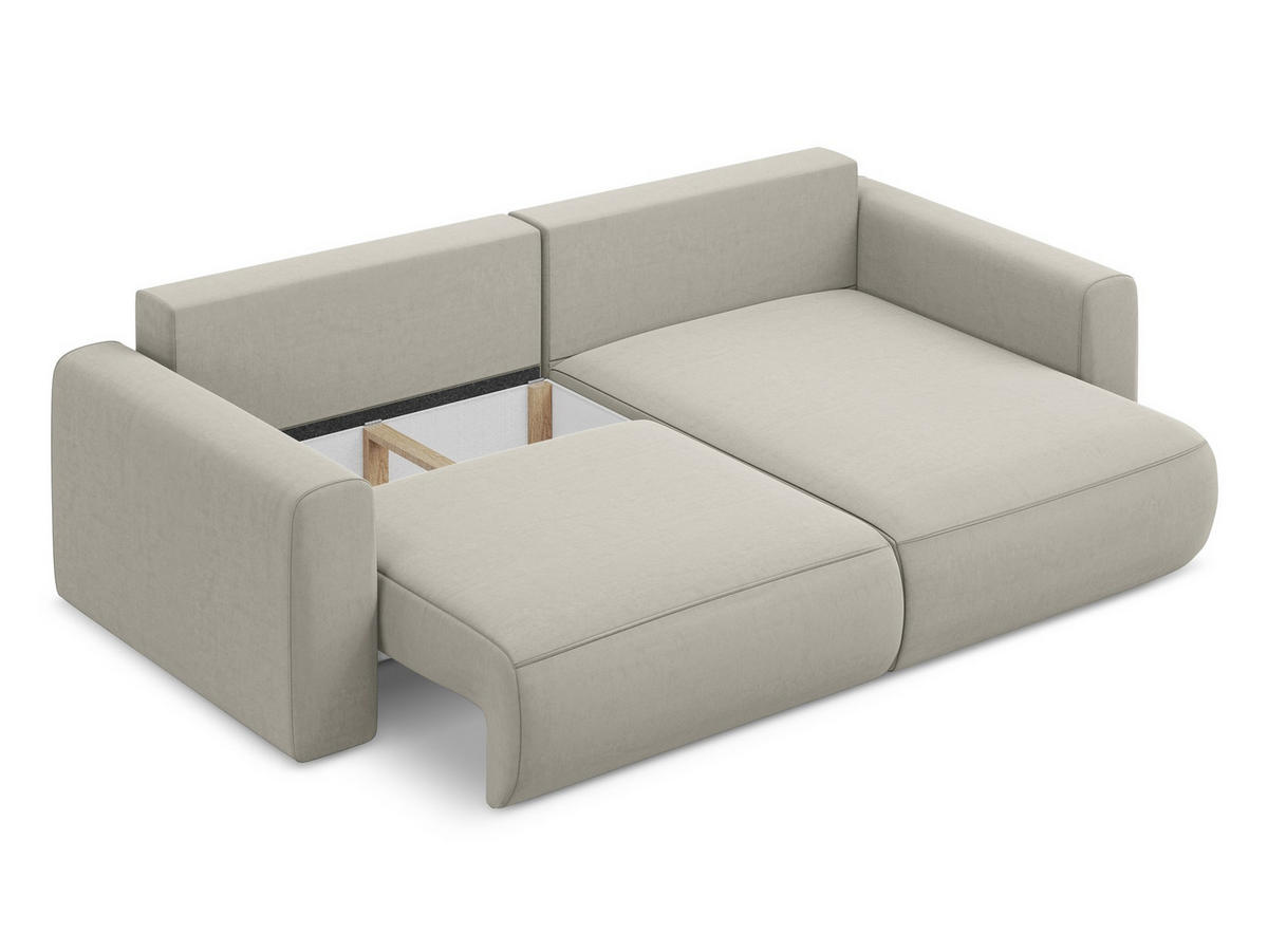 ECKSOFA mit Schlaffunktion Samt Stoff Creme - Perlmutt/Creme, Kunststoff/Textil (240/149cm) - Makamii