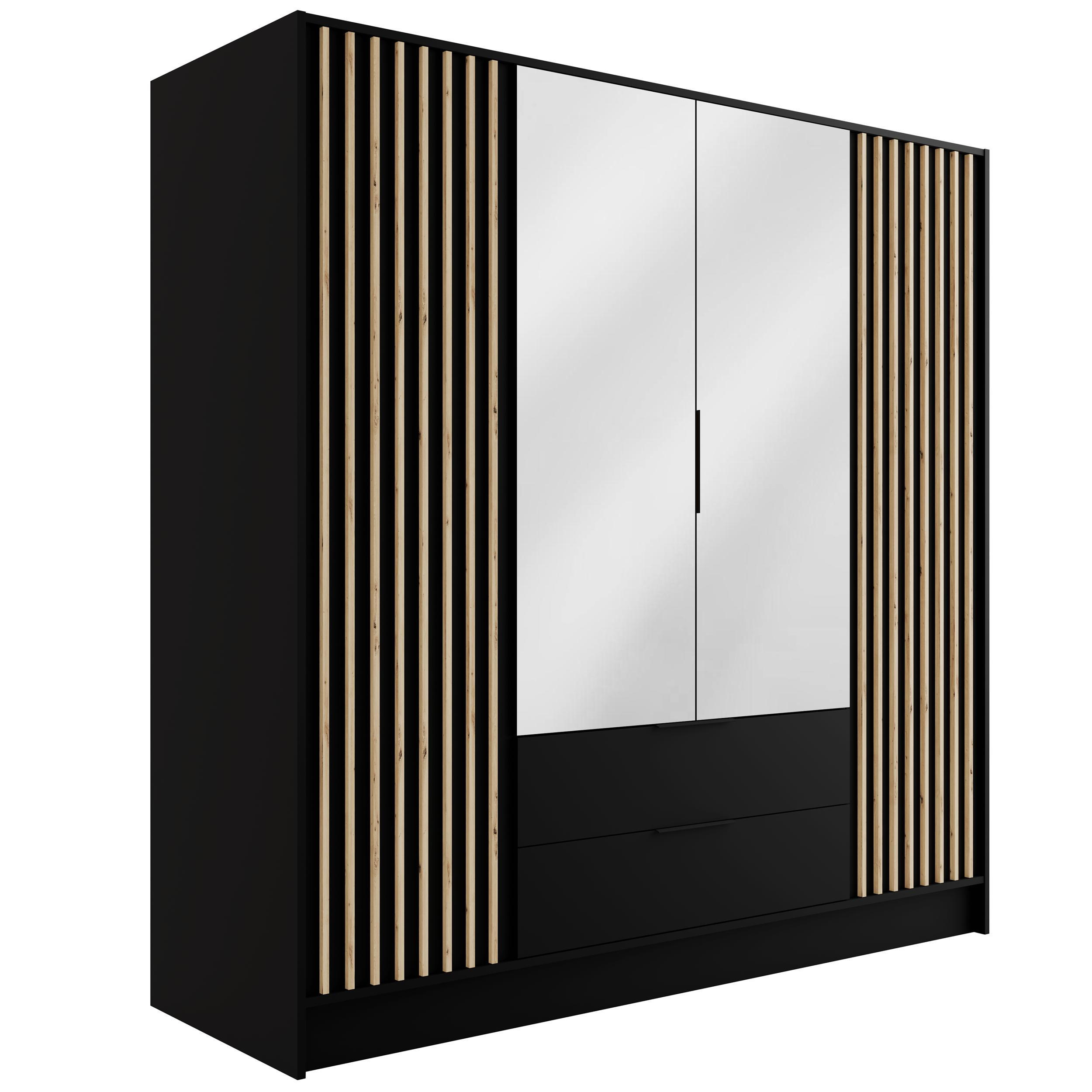 KLEIDERSCHRANK NELIA - 200 cm - Schwarz/Eiche Artisan, Holzwerkstoff (200/200/51cm) - ALTDECOR