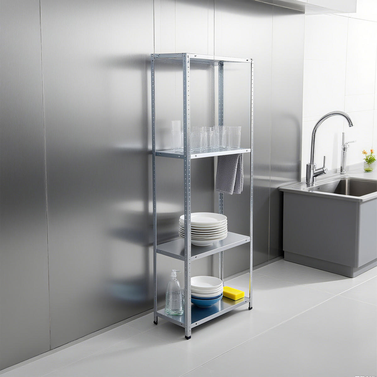 LAGERREGAL - Silberfarben, Kunststoff/Metall (60/180/40cm) - Relaxdays