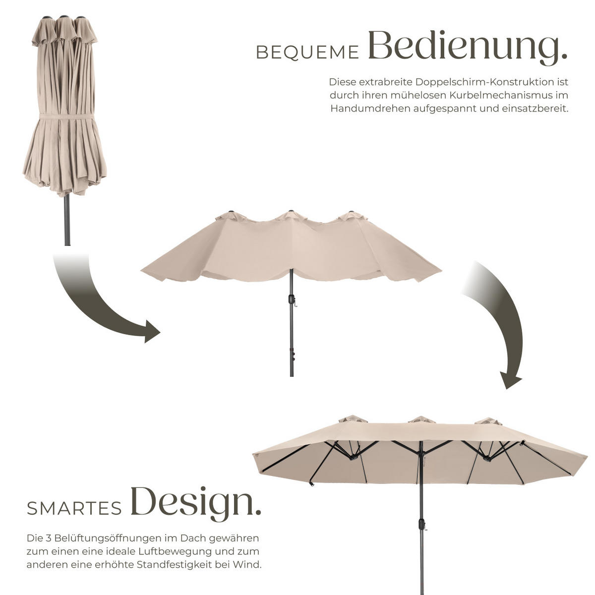 SONNENSCHIRM Silia, UV-Schutz 50+, inklusive Windsicherung und Schutzhülle, beige - Beige, Metall (270/460cm) - tectake