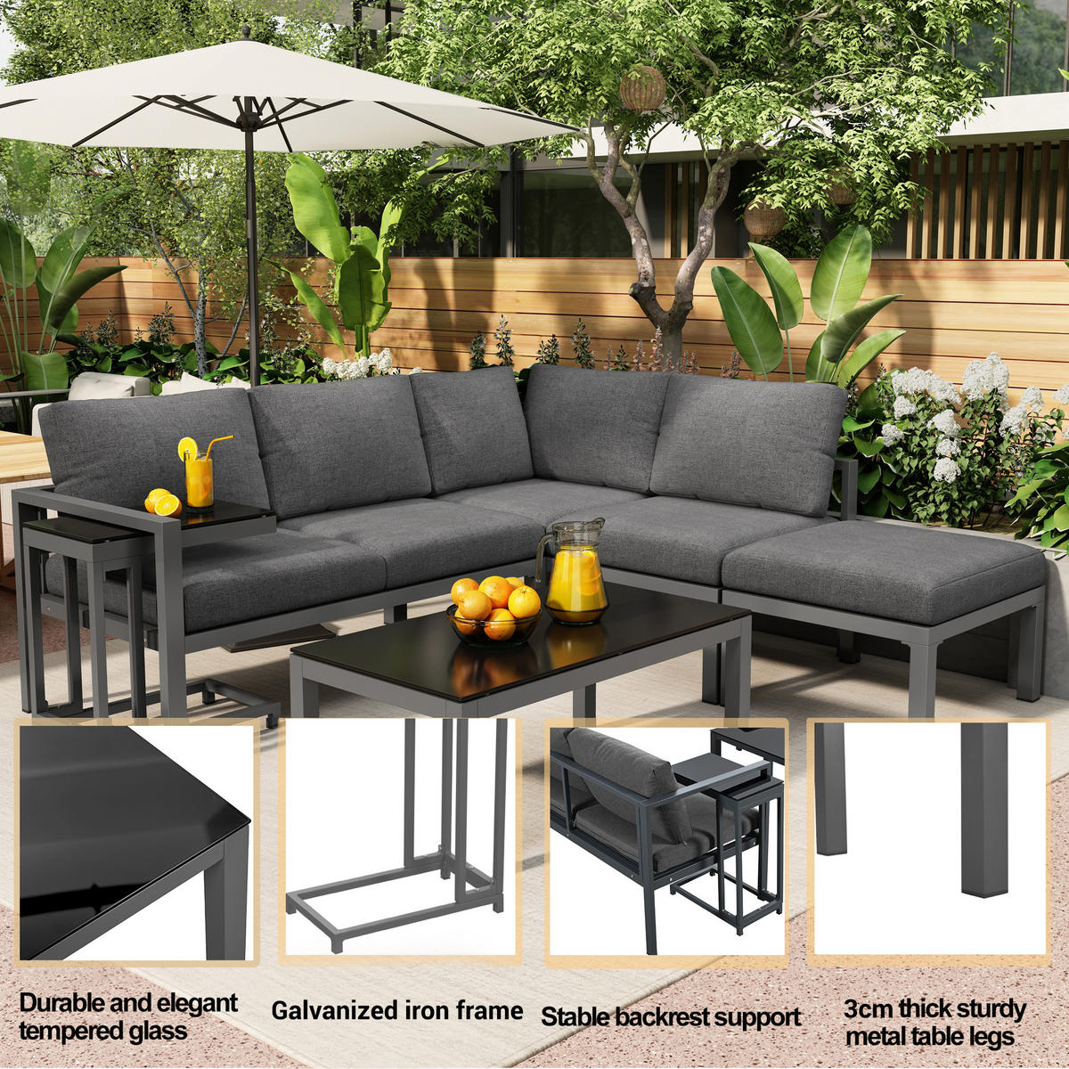 GARTENLOUNGESSET Outdoor 5-tlg. Grau - Grau, Metall - ComfortXL