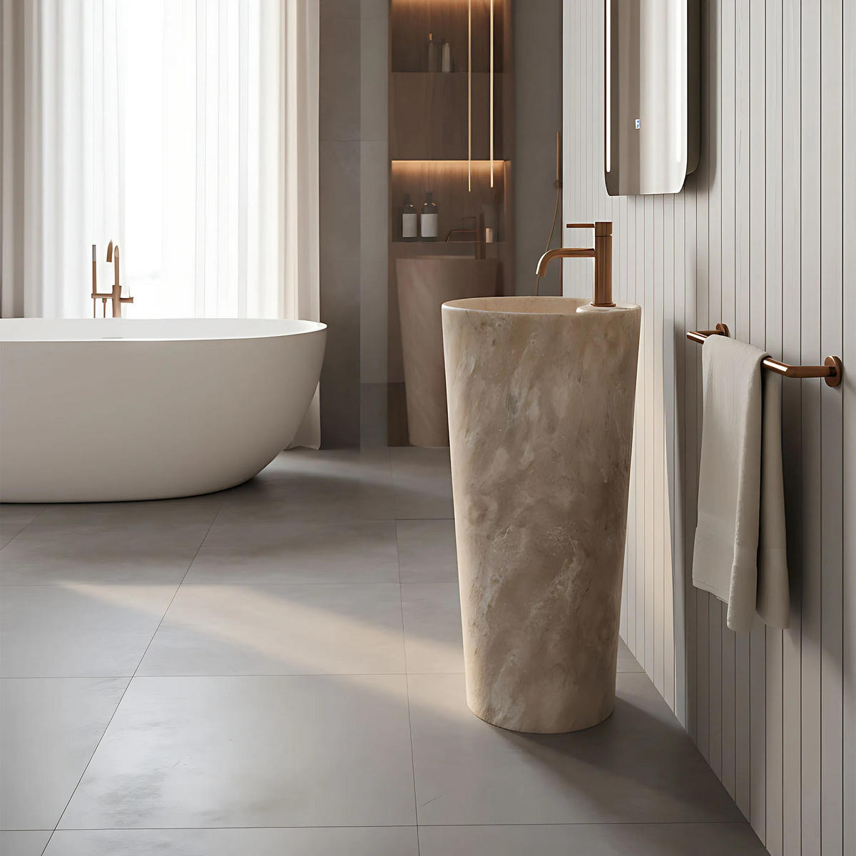 STANDWASCHBECKEN Rea Blanka Savana Matt - Beige, Keramik (40/85/40cm) - REA