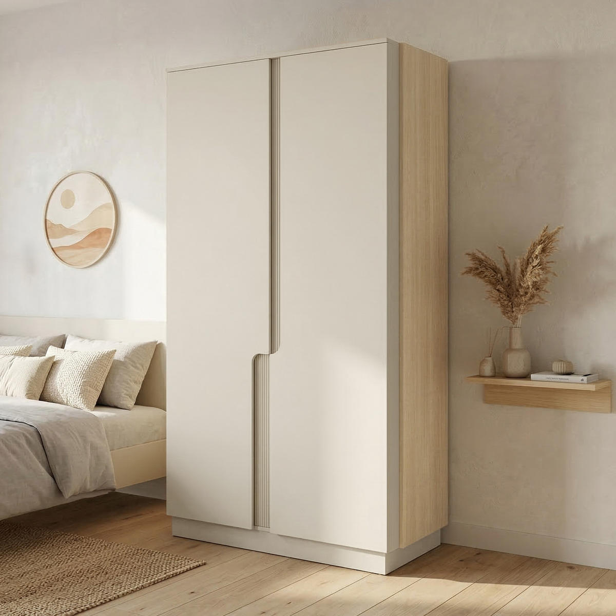 DREHTÜRENSCHRANK Positivo mit 2 Türen, 103 cm, Mavelie-Eiche + Macadamia - Eichefarben, Holzwerkstoff (103/195/52cm) - Beautysofa