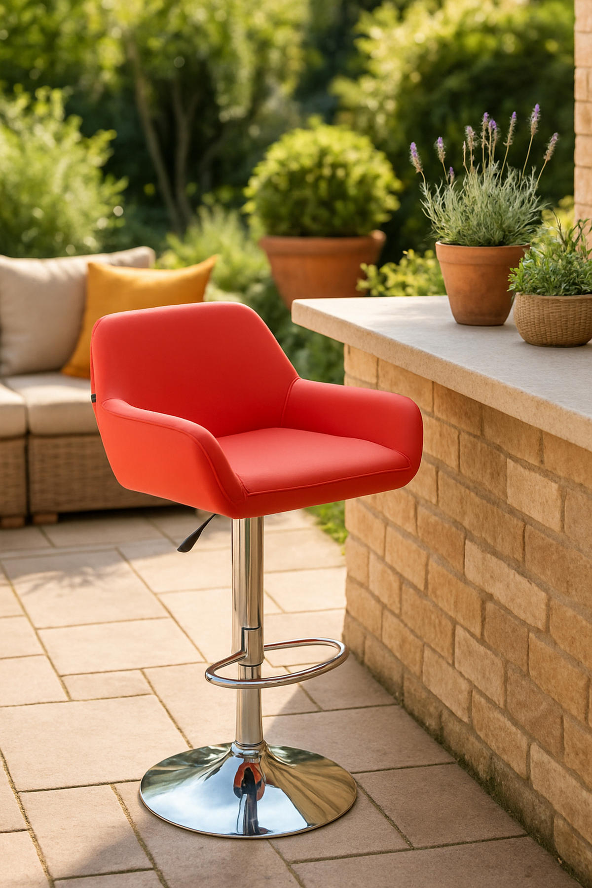 BARHOCKER 2er Set Prag Kunstleder chrom rot - Chromfarben/Rot, Kunststoff/Metall (51/109/52cm) - TPFLiving