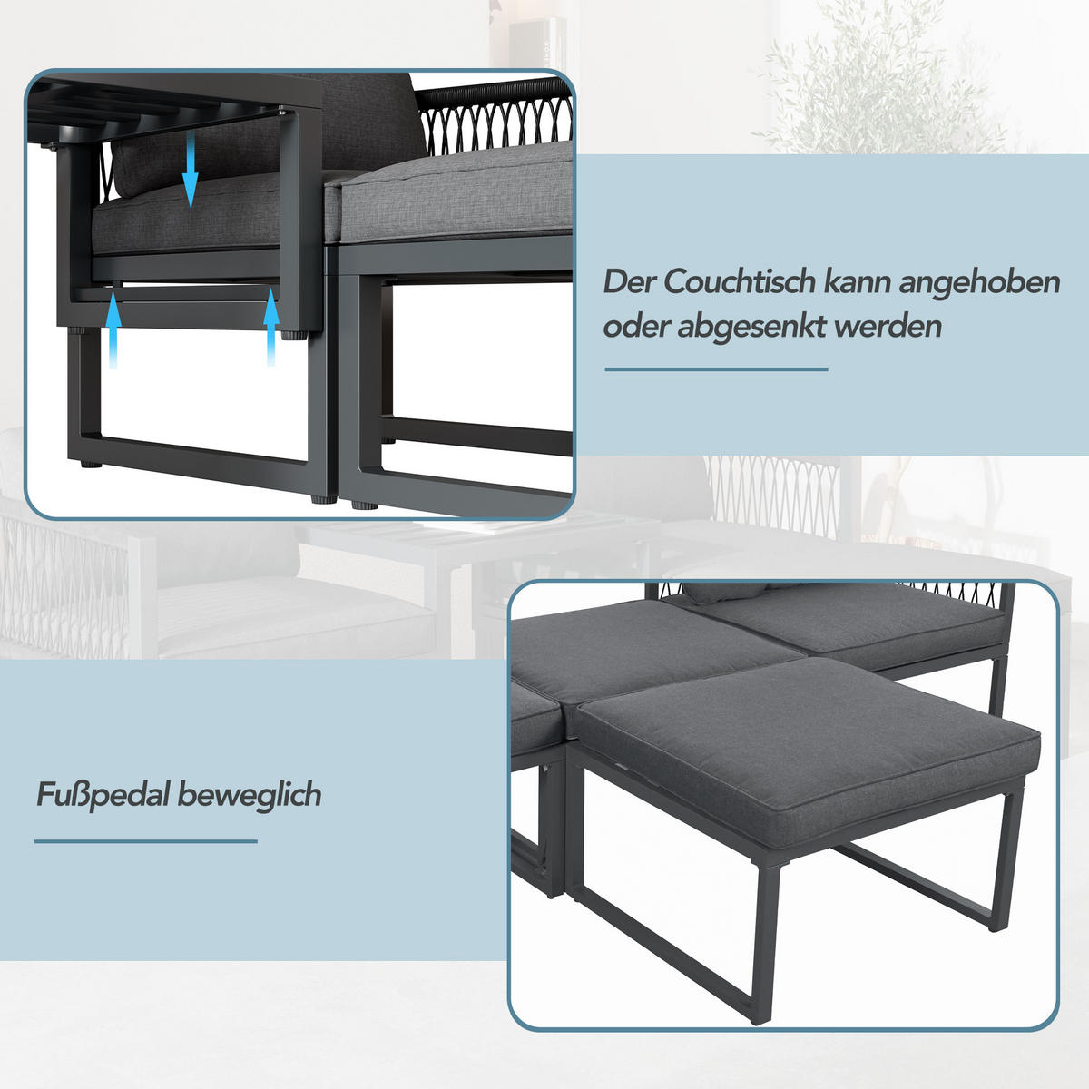 LOUNGESET Modular Grau 2 Sofas 2 Hocker - Grau, Metall - FLIEKS
