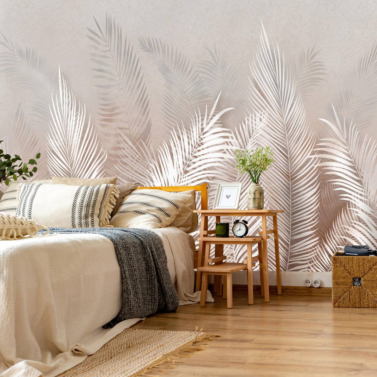 FOTOTAPETE Palmenblätter tropische Pflanzen 250x175cm - Beige/Grau, Papier (250/175cm) - Muralo