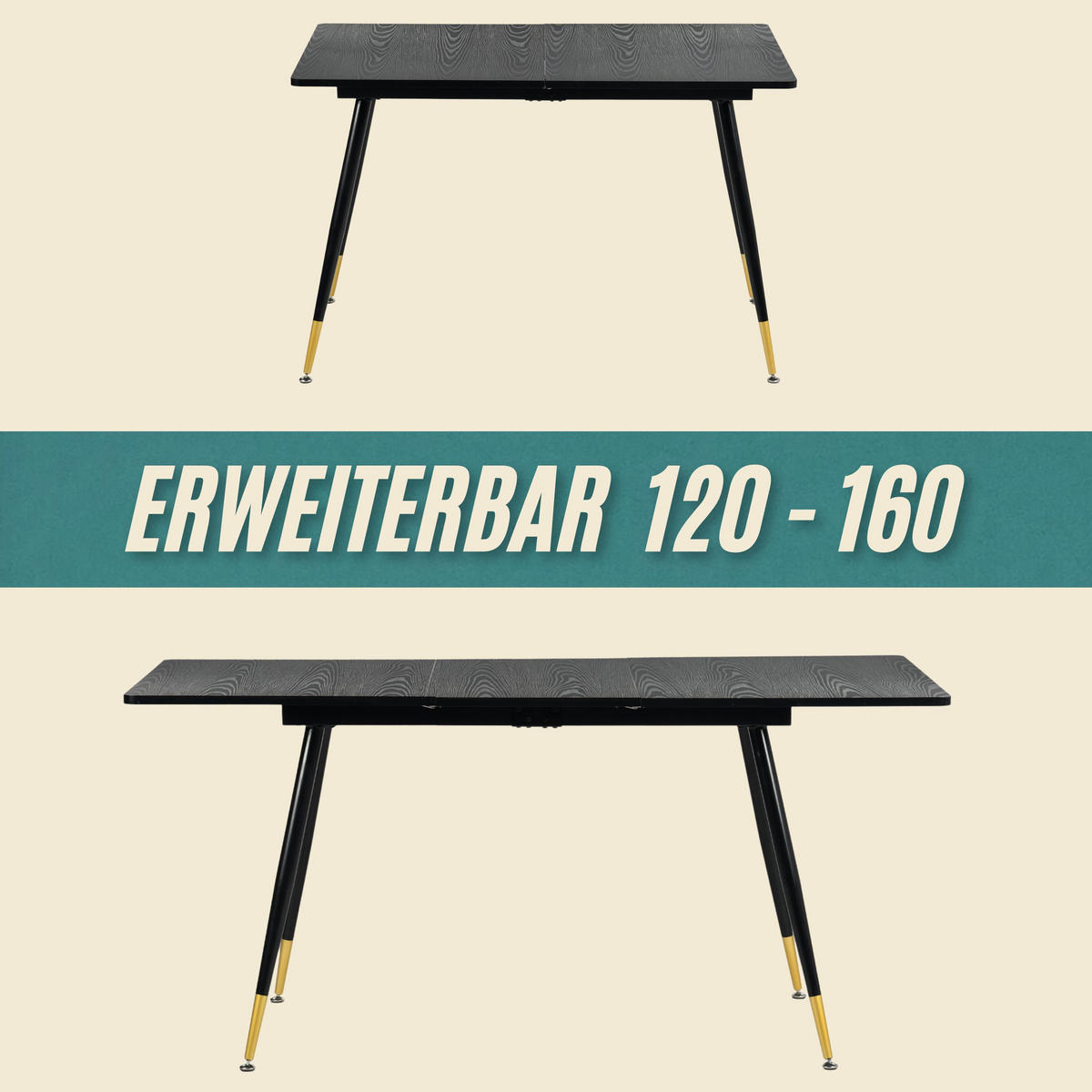 ESSTISCH SET mit ausziehbarem Tisch und 4 bequemen Stühlen - Braun, Holzwerkstoff/Metall (80/75/160cm) - Urban Meuble