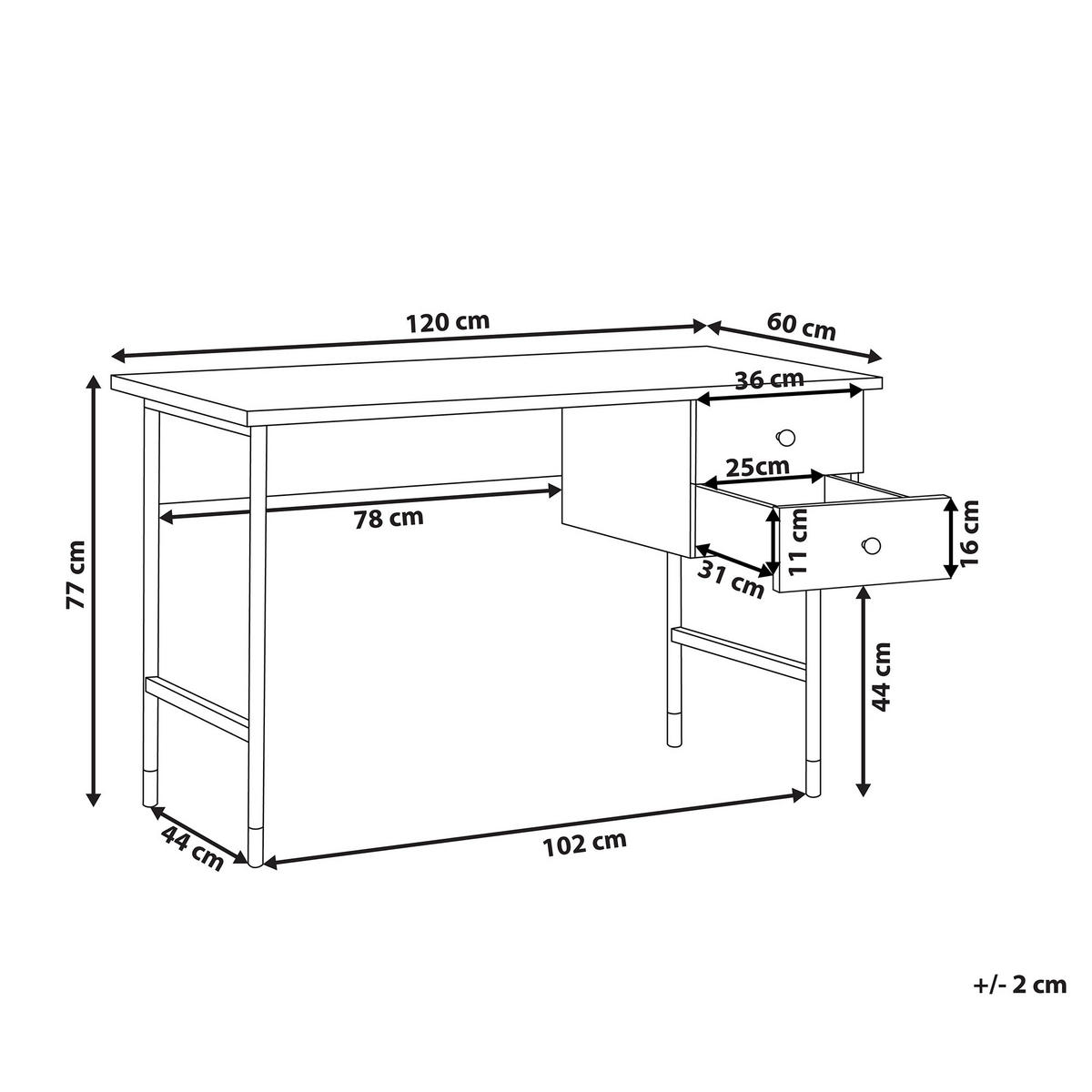 SCHREIBTISCH schwarz/heller Holzfarbton 120/60/77 cm Abilen - Hellgrau, Holzwerkstoff (60/120/77cm) - Beliani