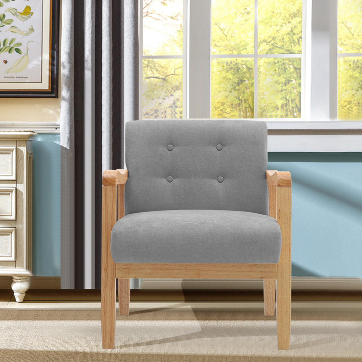 POLSTERSESSEL 70/63/78 cm Armlehnen Holzrahmen Leinen Grau - Naturfarben/Grau, Holz/Textil (70/78/63cm) - Livingandhome