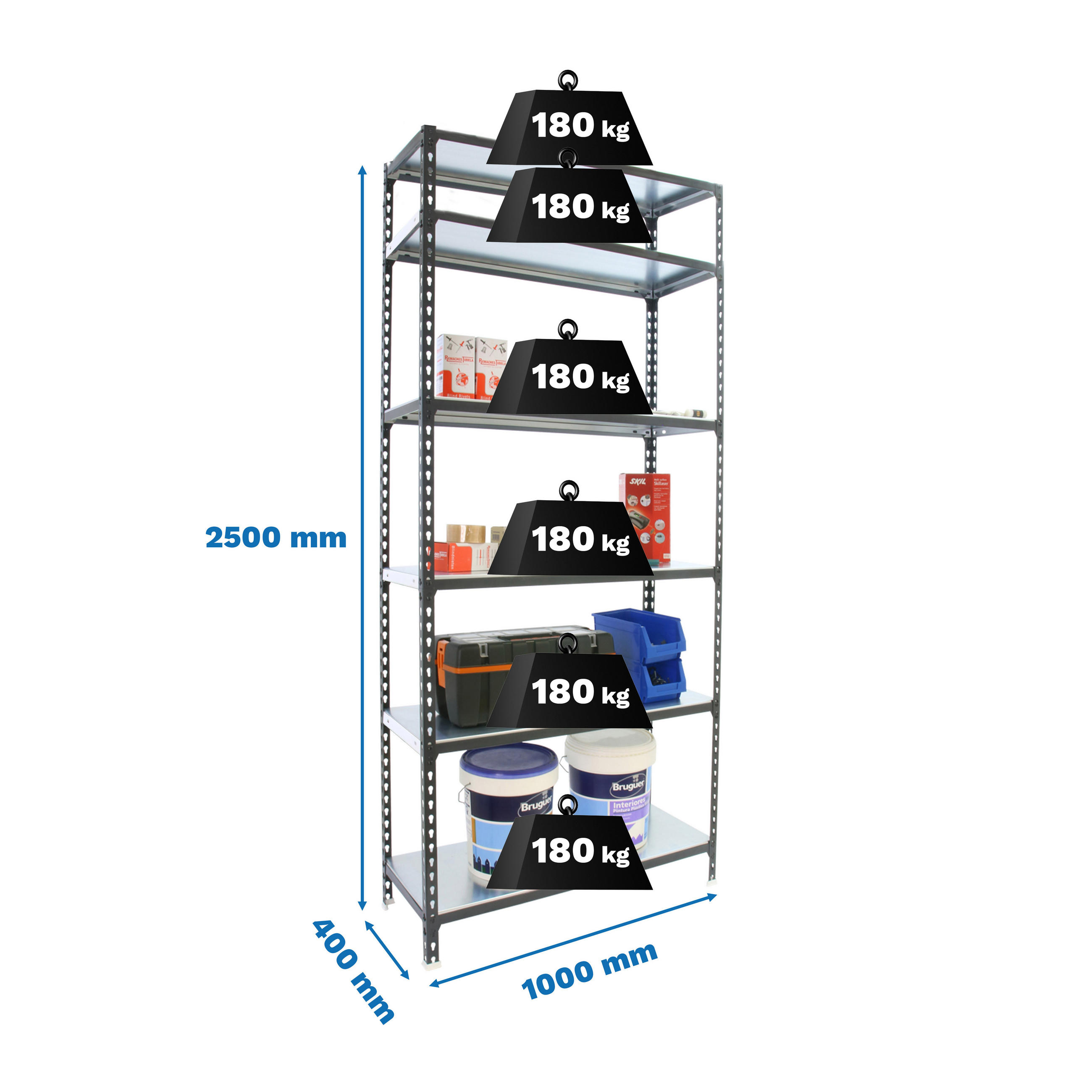 SCHWERLASTREGAL Giant Metal Shark HxBxT 250 x 100 x 40 cm Fachlast 180 kg Anthrazit-Weiß - Anthrazit, Metall (100/250/40cm) - PROREGAL