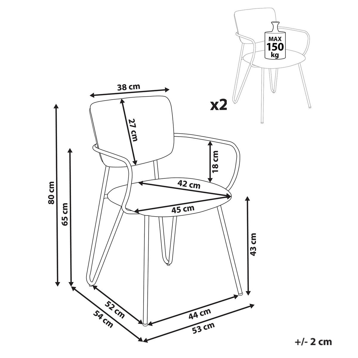 ÉTKEZŐSZÉK 2 darabos Szett Kárpit Zöld Elko - zöld, textil/fém (53/80/54cm) - Beliani