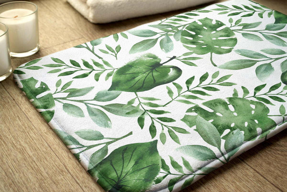 BADTEPPICH 75x45 cm Monstera-Blätter - Grün, Textil (75/45cm) - TULUP