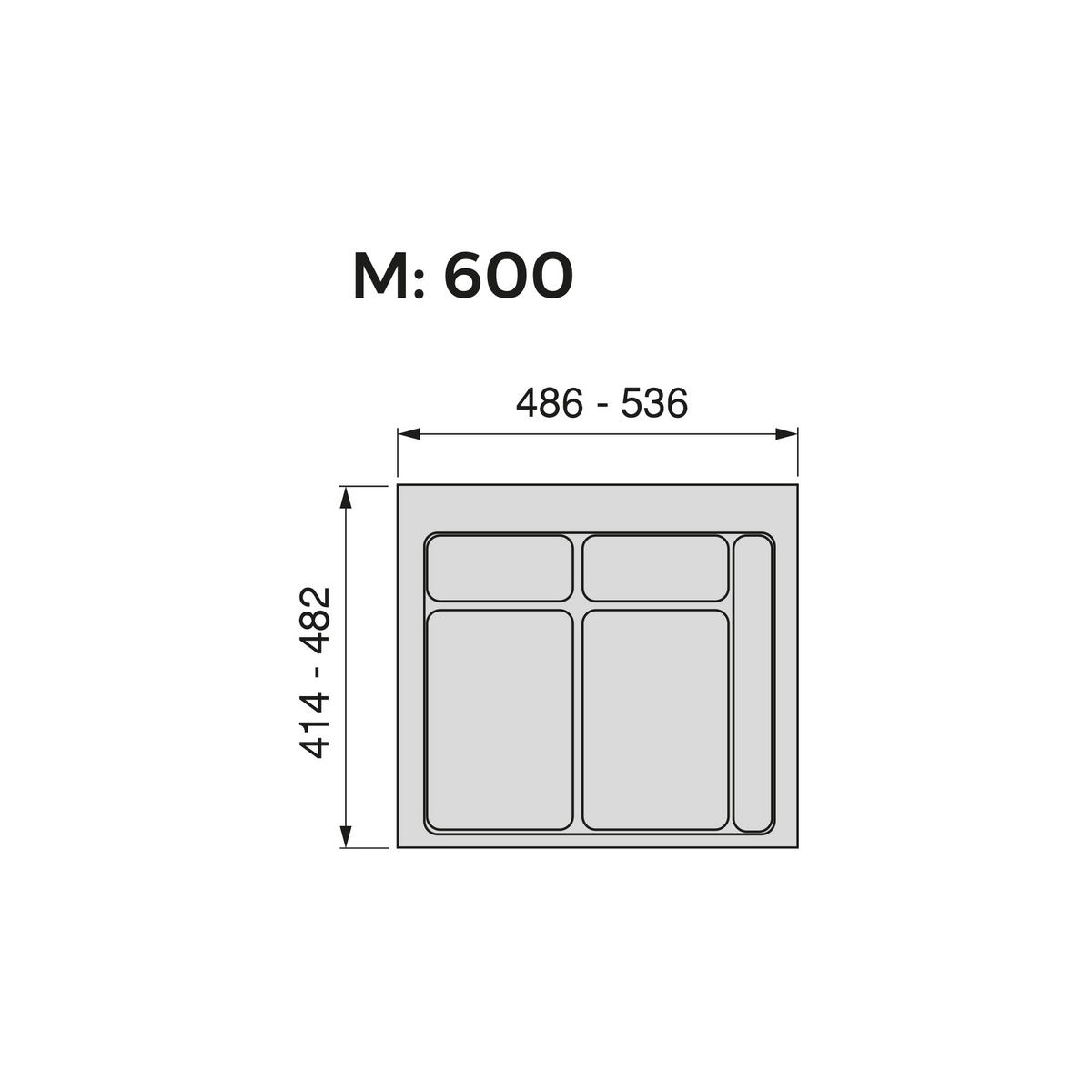 BASIS für Recyclingbehälter für Küchenschublade, 2 Fächer, Modul 600mm, Kunststoff anthrazitgrau - Anthrazit, Kunststoff (53.6/3/48.2cm) - EMUCA