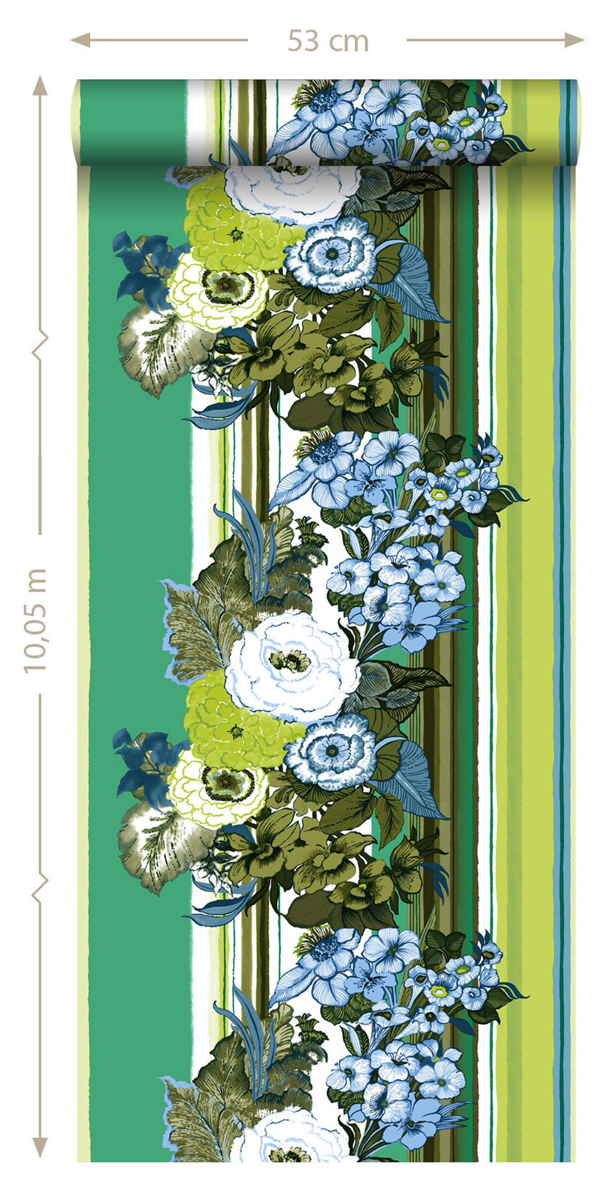 TAPETE Blumenmuster 53 cm x 10.05 m - Grün, Papier (53/1000cm) - ESTAhome