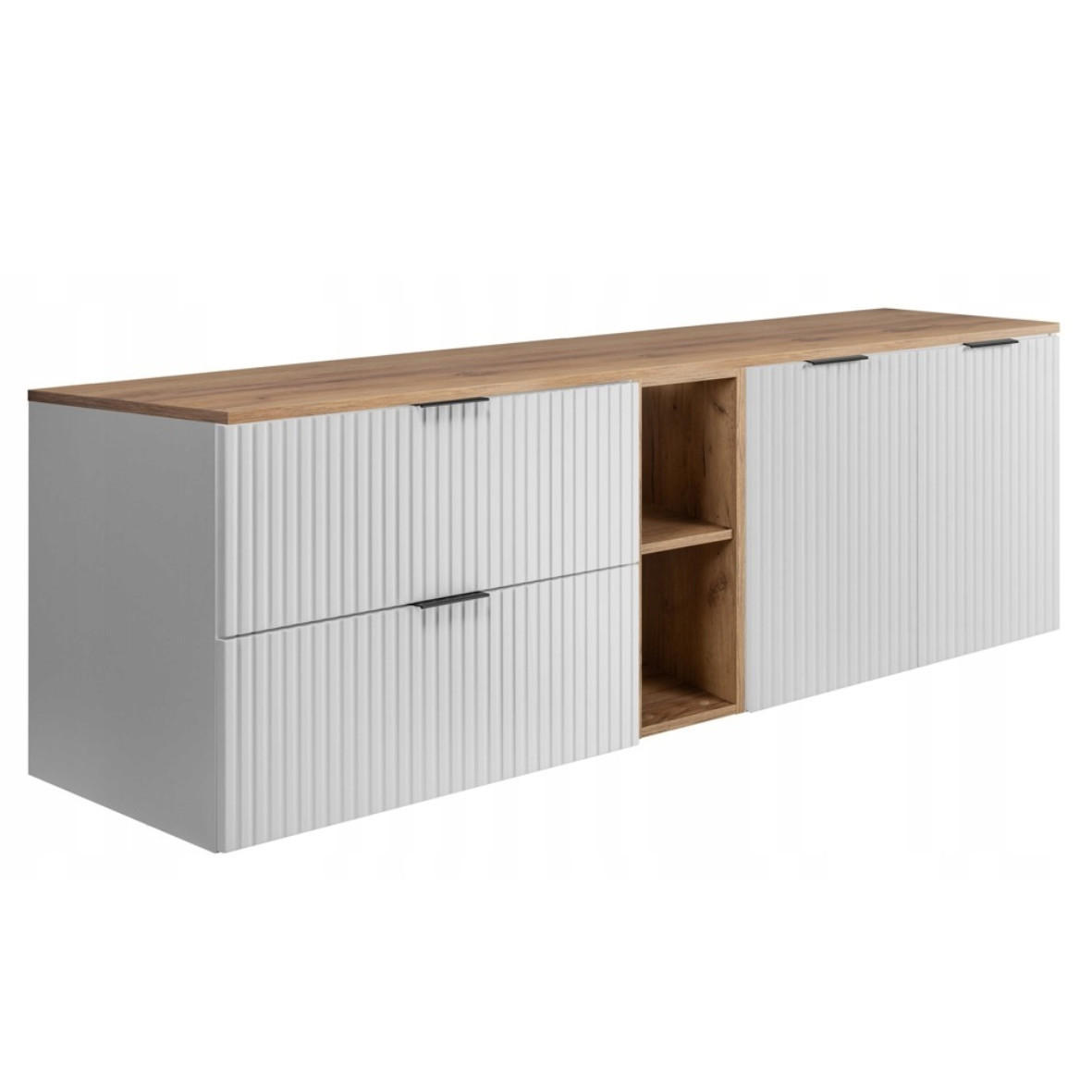 WASCHBECKUNTERSCHRANK FLOW mit Regal + Platte Weiß matt 140/57/46 cm - Weiß, Holzwerkstoff (140/57/46cm) - Rodan