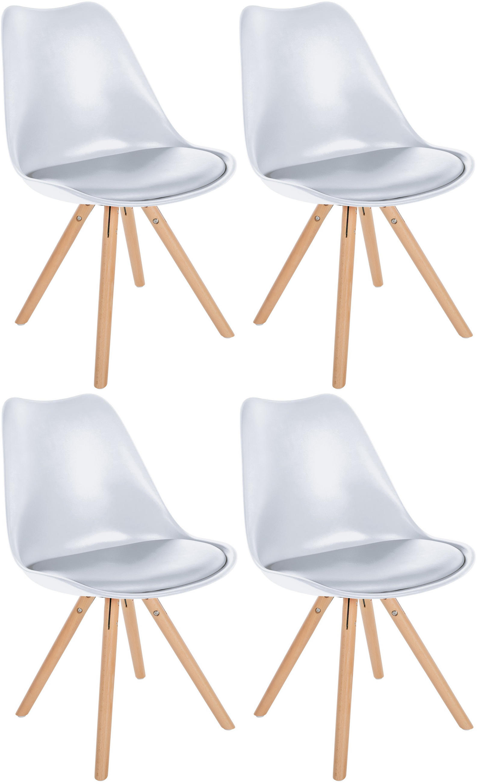 STUHL 4er Set Kunststoff weiß - Eukalyptusholzfarben/Weiß, Holz/Kunststoff (48/81/54cm) - CLP