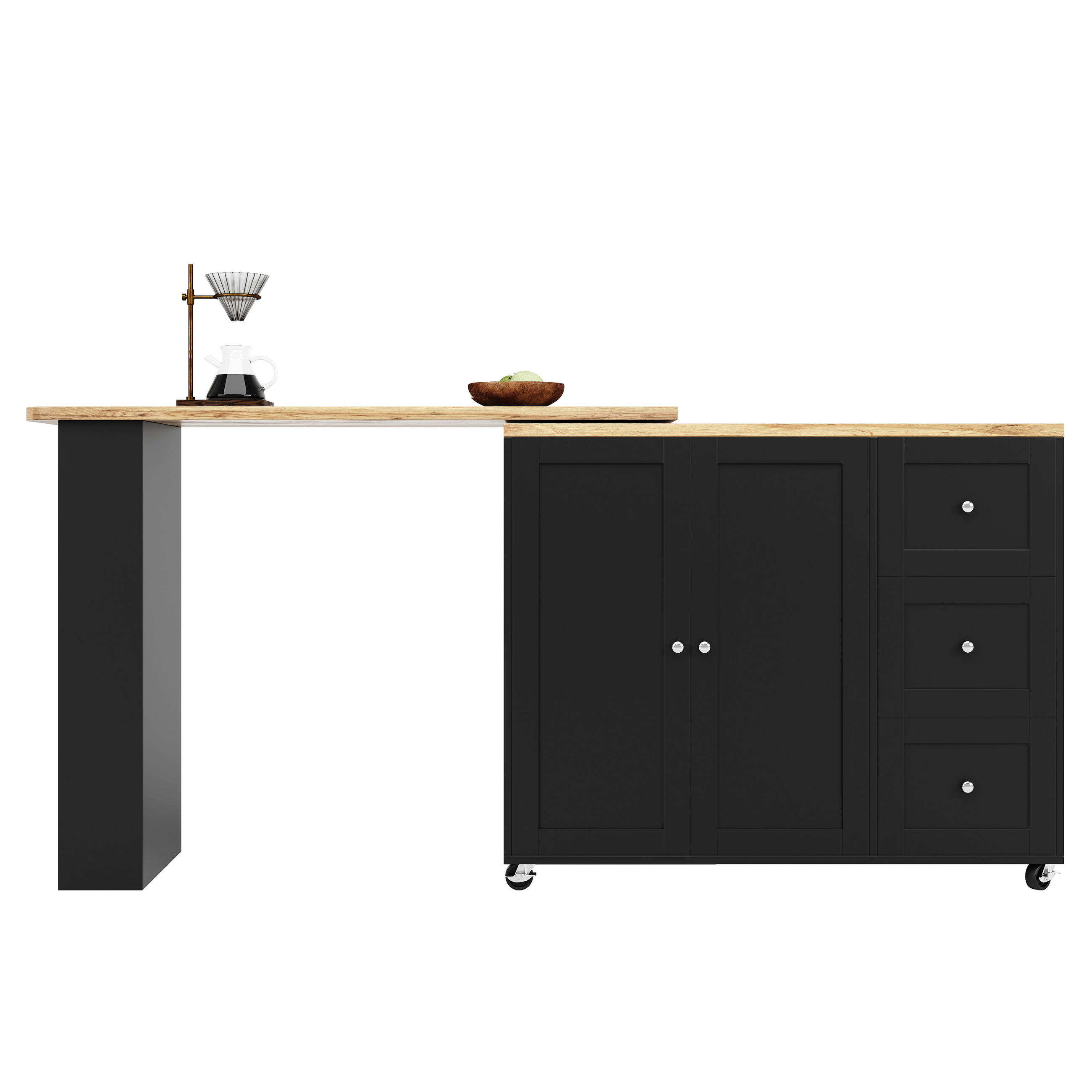 STEHTISCH Schwarz 135-203/39/106 cm 360° Drehbar fahrbar - Schwarz, Holzwerkstoff (203/106/39cm) - PANGIVO