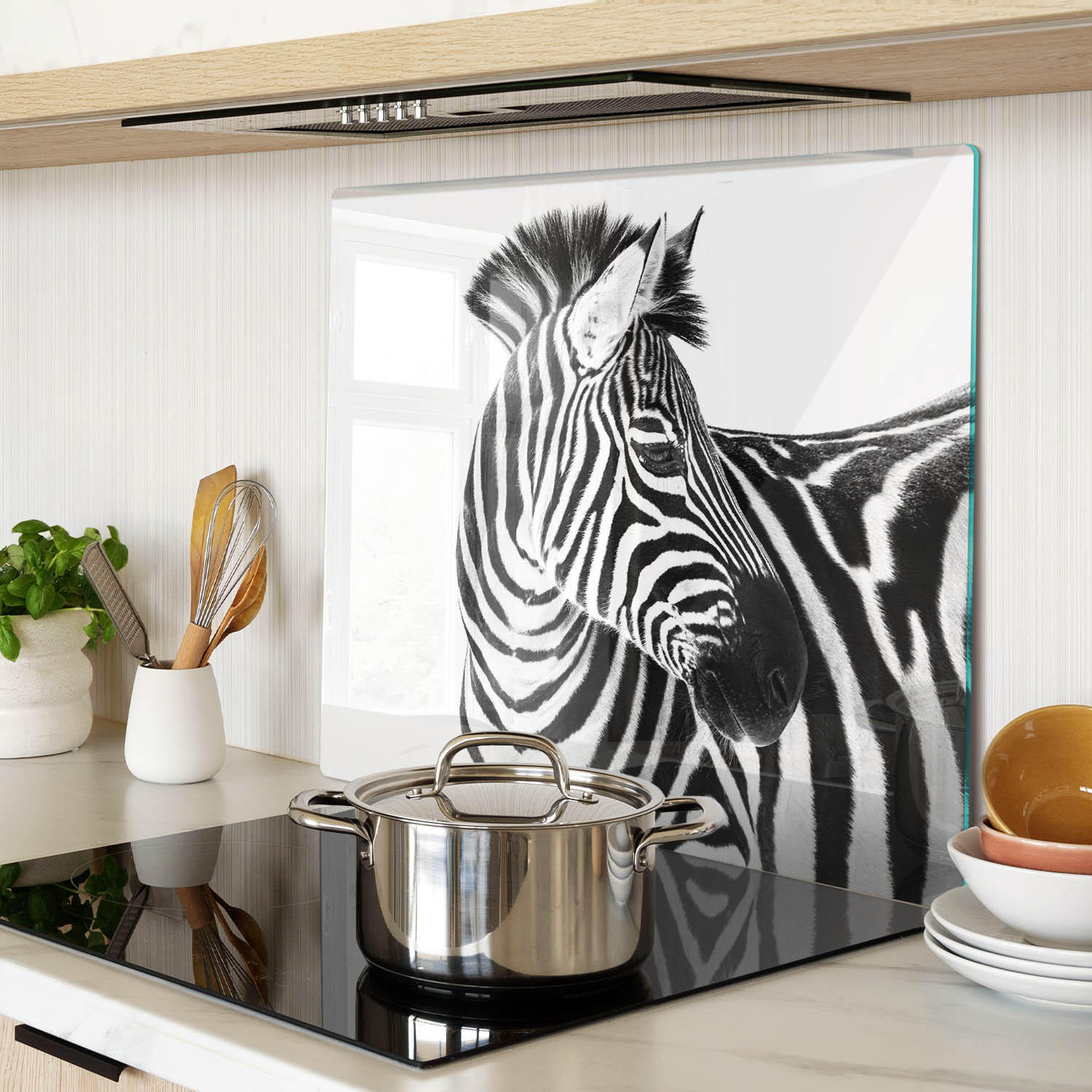 GLASPLATTE 60x52 cm Zebra im Schnee - Schwarz, Glas (60/0.4/52cm) - TULUP