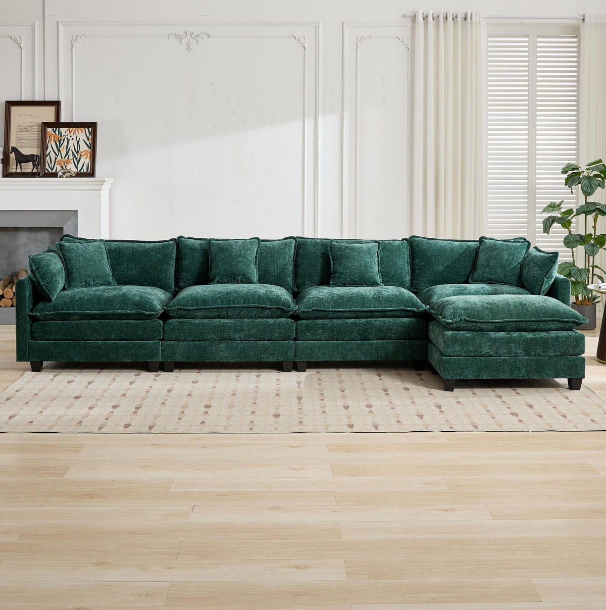SOFA modular Chenille Green - Grün, Holz (75/84/380cm) - Meubliv