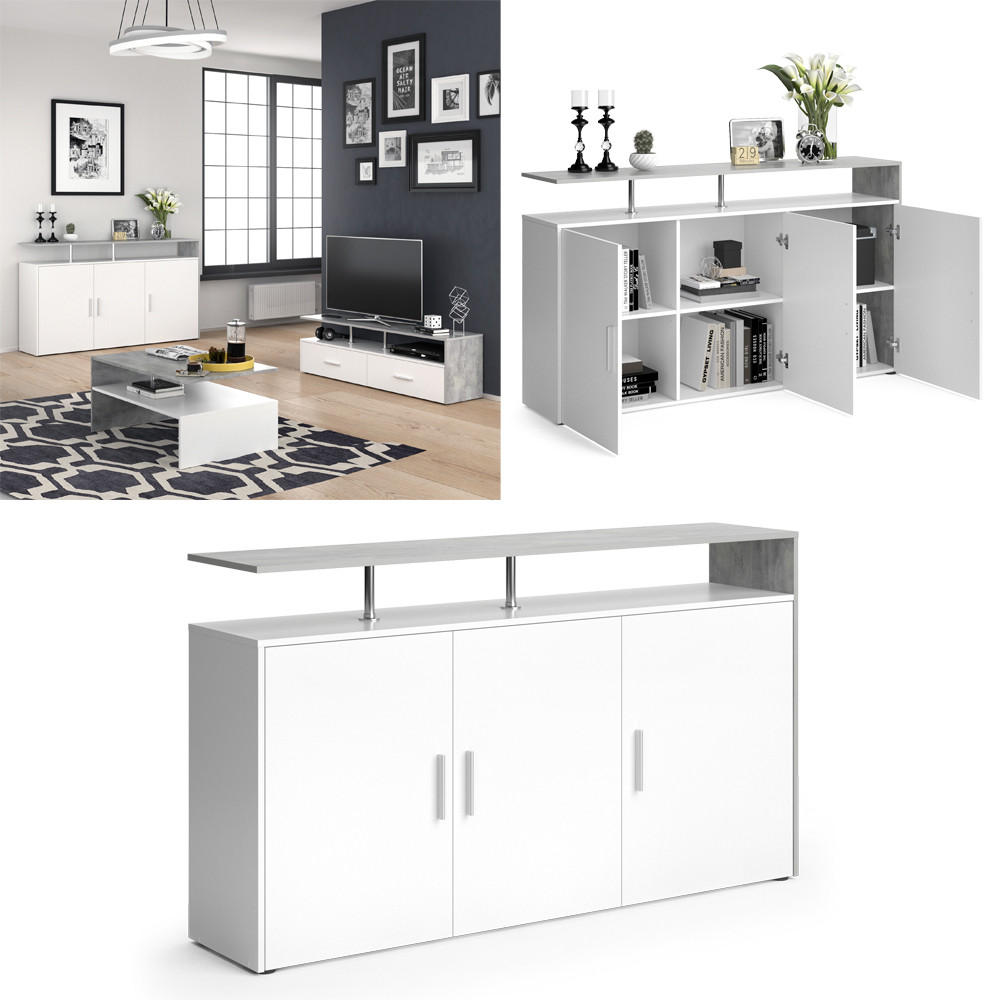 KOMMODE Amato Beton/Weiß 160 x 91.6 cm - Weiß/Grau, Holzwerkstoff (35/91.6/160cm) - Vicco
