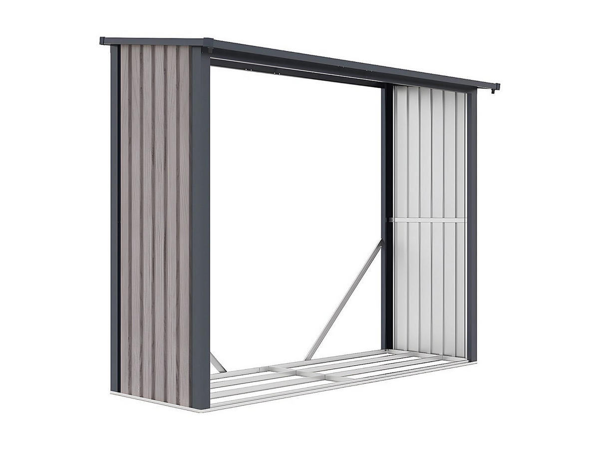 KAMINHOLZREGAL - 230 cm x 75 cm - metall - anthrazitgrau, naturfarben dunkel Winwood - Anthrazit, Metall (230/190/75cm) - Vente-Unique