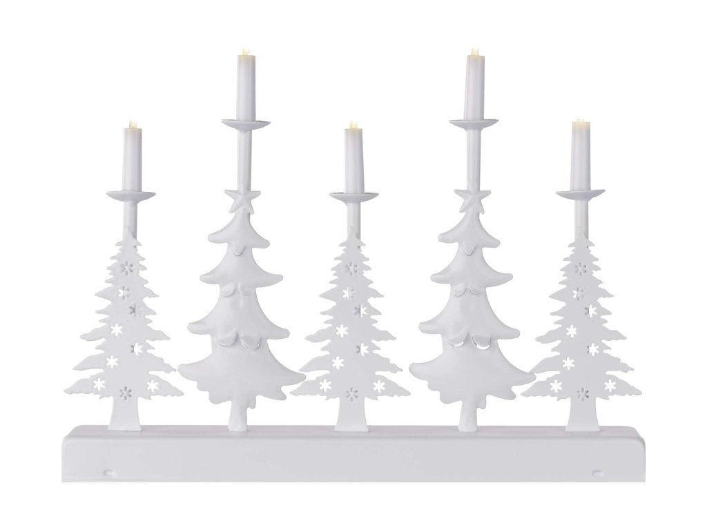 LED-WEIHNACHTSLEUCHTER mit Bäumen und Kerzen, Warmweiß, 24 cm, mit Timer - Weiß, Metall (32.5/24/5cm) - LAALU