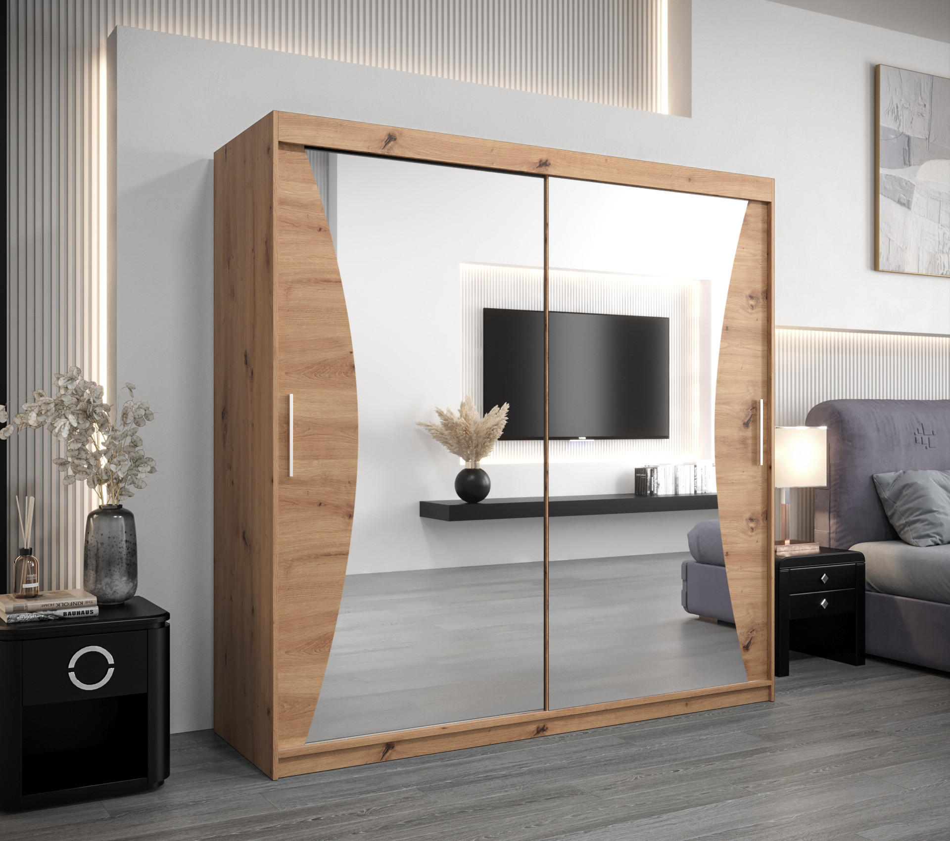 SCHWEBETÜRENSCHRANK 200/200/62 2-türig - Silberfarben/Eiche Artisan, Holz/Kunststoff (200/200/62cm) - Abiks Möbel