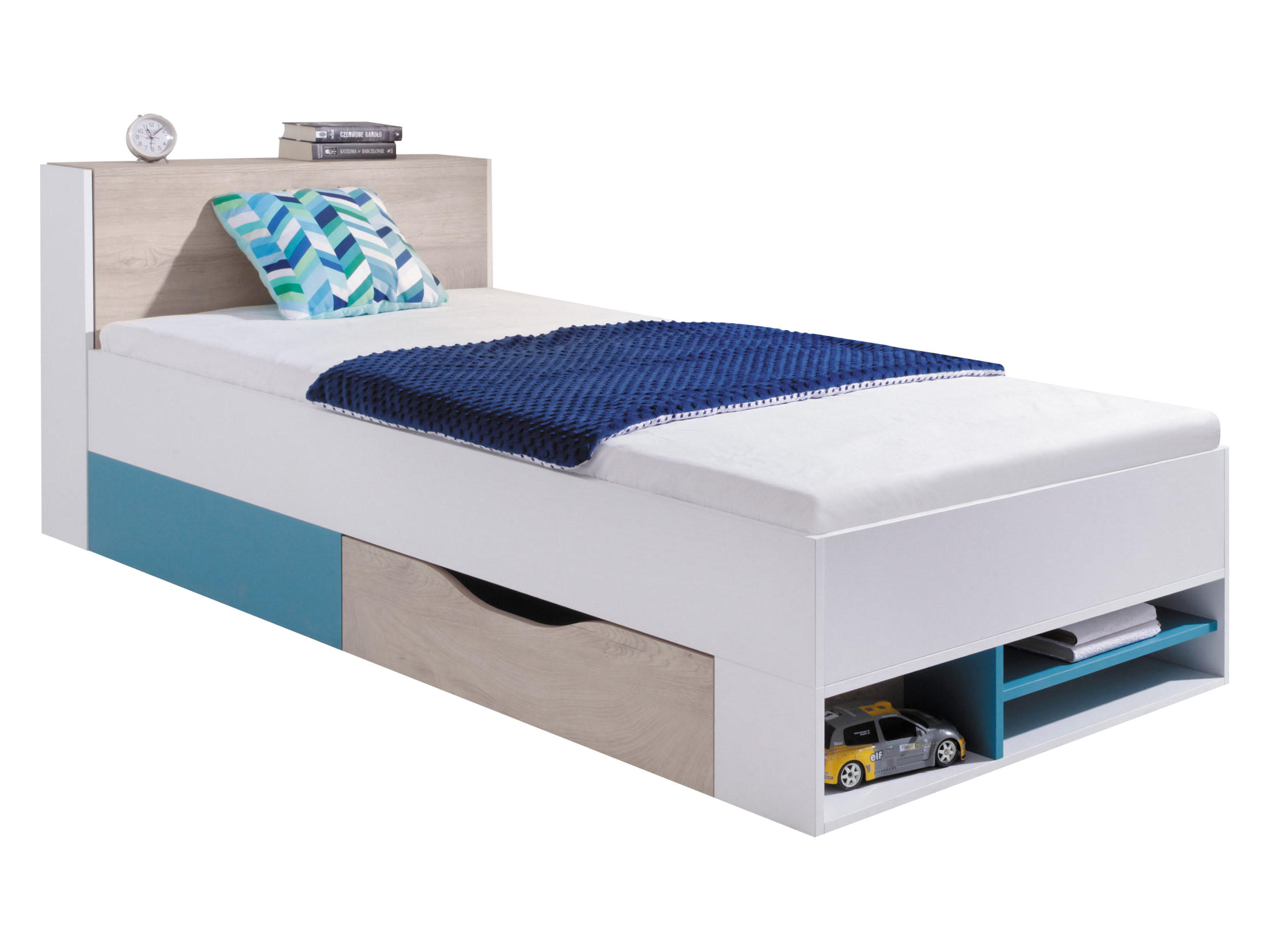 JUGENDBETT Planet 14 L / P - Blau/Eichefarben, Holzwerkstoff (90/200cm)