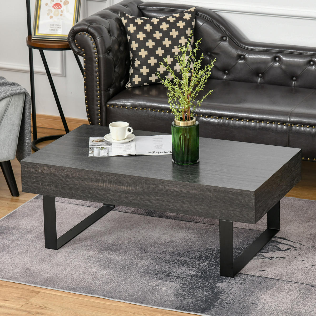 KONFERENČNÍ stolek 110/60/40 cm tmavě šedý z dřevotřísky se zásuvkou a policemi - šedá, kompozitní dřevo (110/60/40cm) - OKWISH